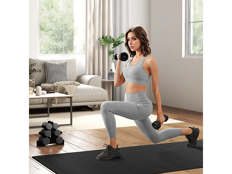 Set 2 manubri a 12 lati da 2 kg in metallo e gomma 22x7.5x7.5 cm nero