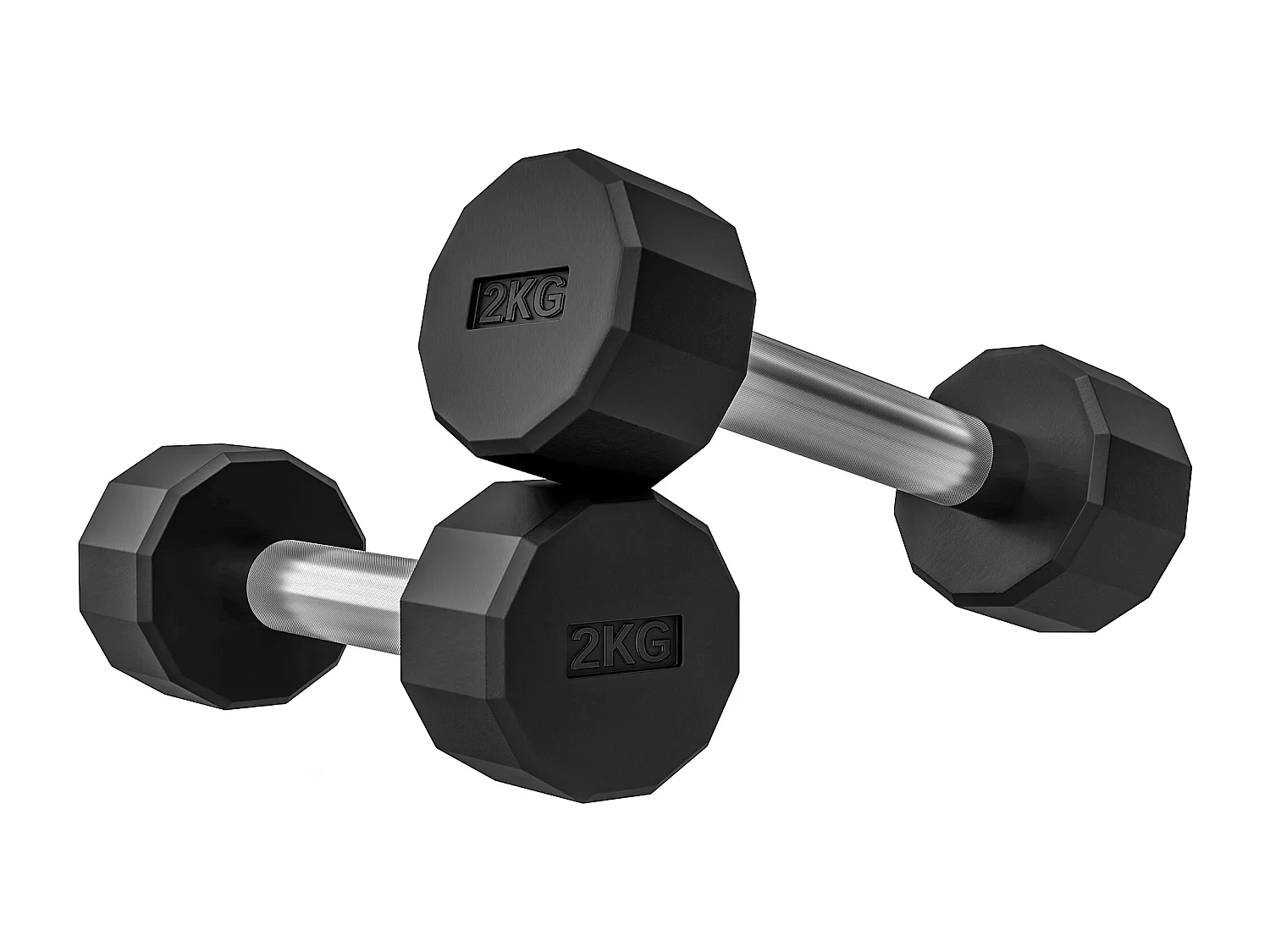 Set 2 manubri a 12 lati da 2 kg in metallo e gomma 22x7.5x7.5 cm nero