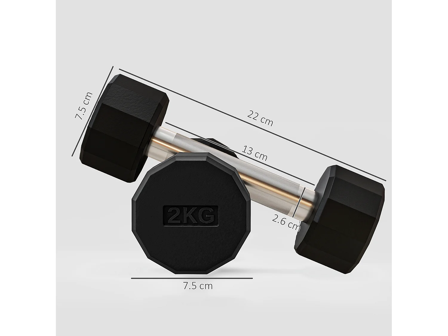 Set 2 manubri a 12 lati da 2 kg in metallo e gomma 22x7.5x7.5 cm nero