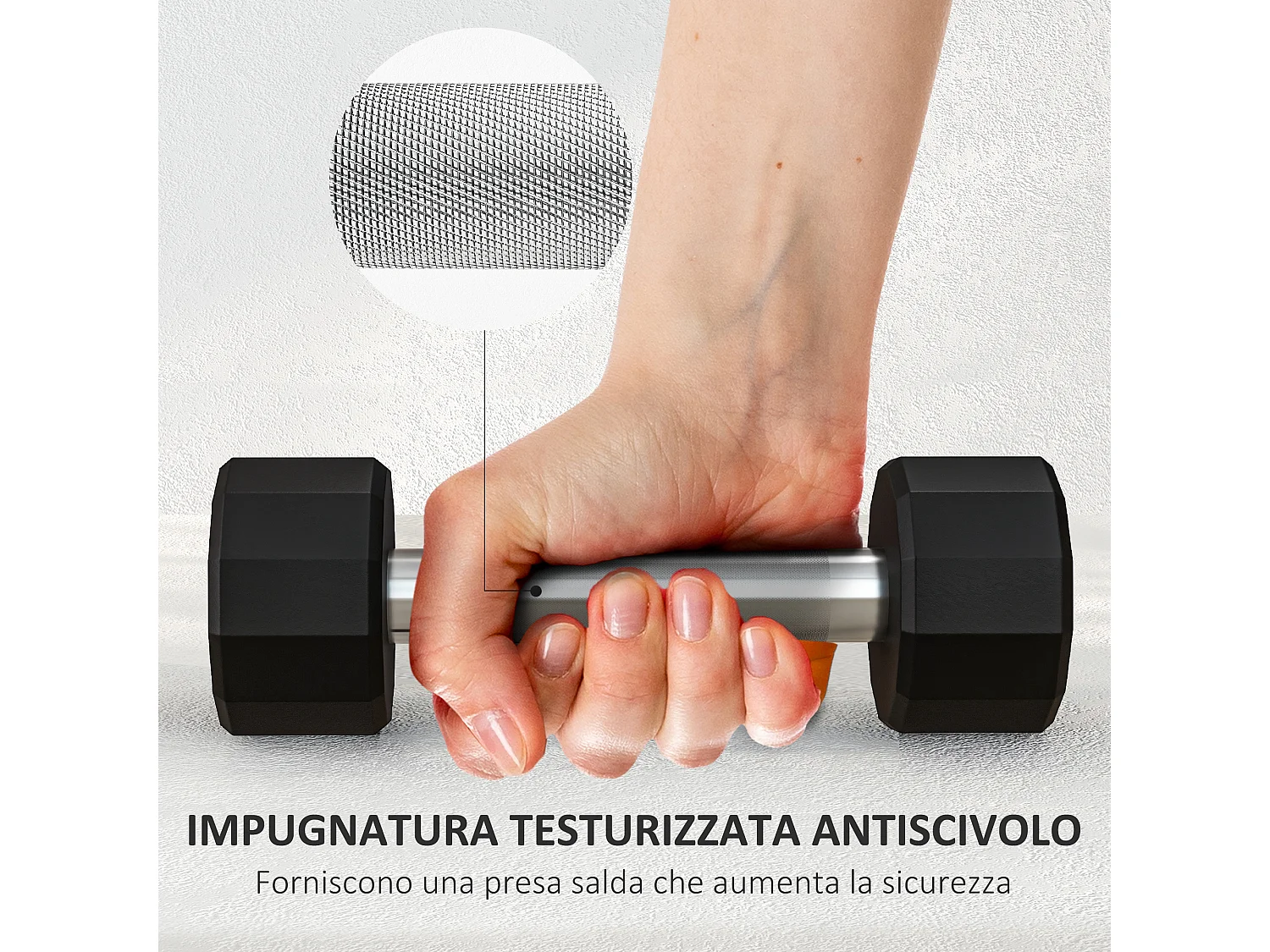 Set 2 manubri a 12 lati da 2 kg in metallo e gomma 22x7.5x7.5 cm nero