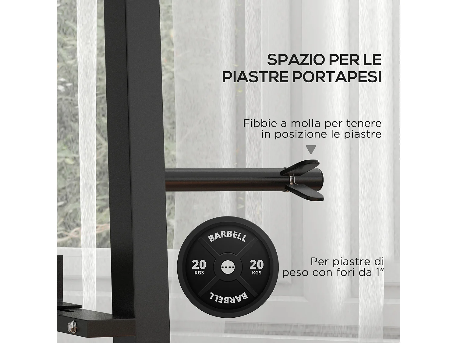 Rastrelliera per manubri in acciaio con 4 aste a distanza regolabile