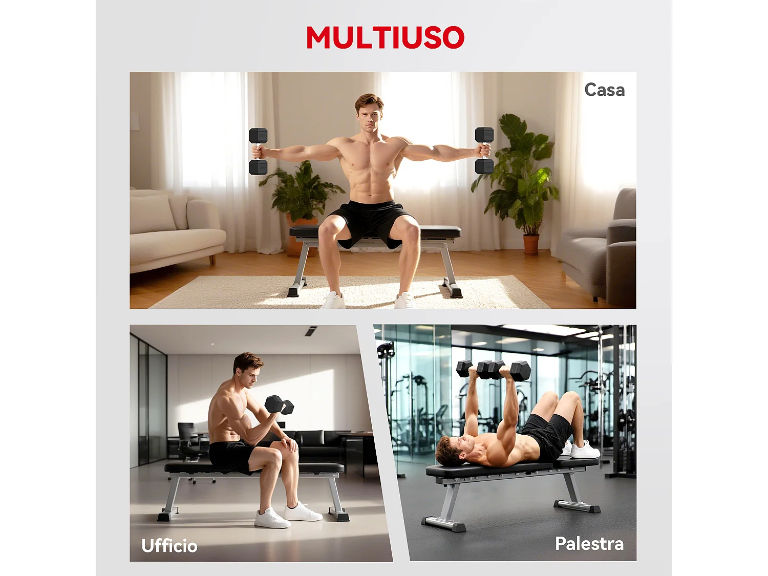 Manubrio esagonale da 20kg in acciaio e gomma nero