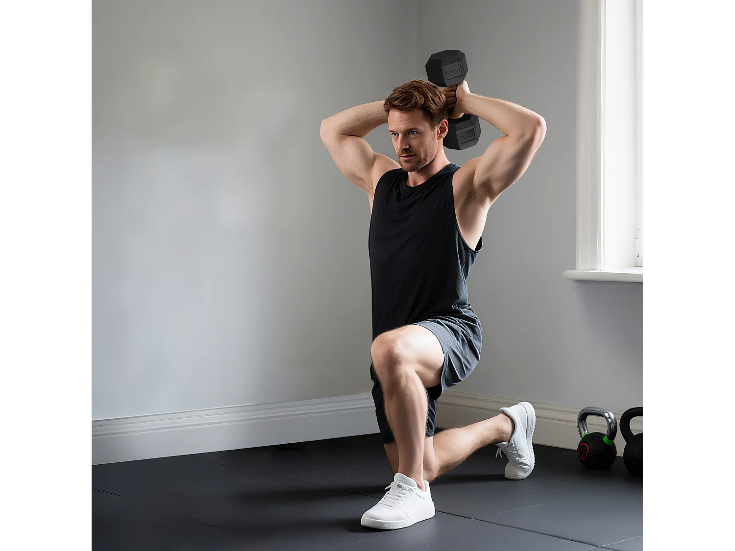 Manubrio esagonale da 20kg in acciaio e gomma nero