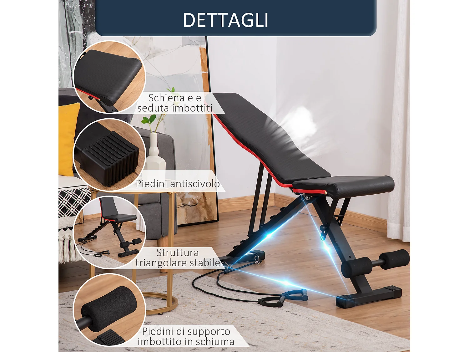 Panca per addominali e pesi 2 in 1 con inclinazione regolabile