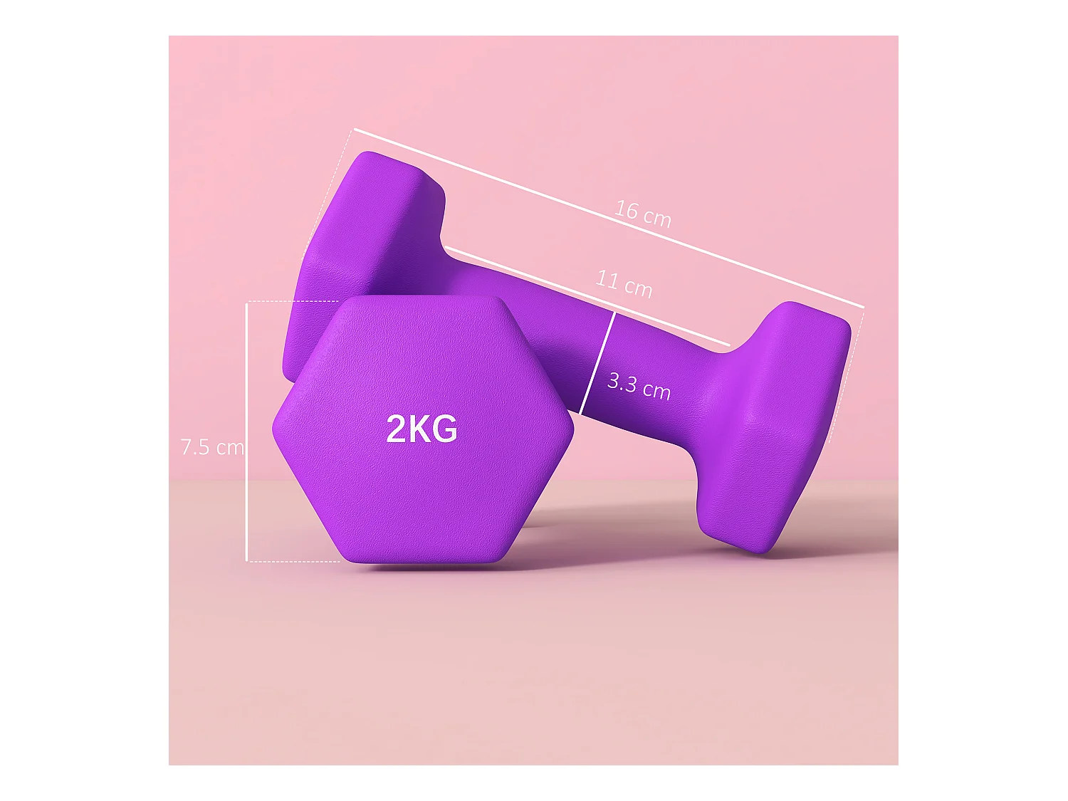 Set 2 manubri da 2x2 kg in metallo e plastica 16x7.5x7.5 cm viola