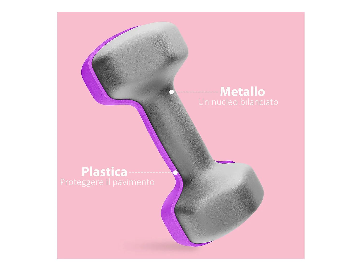 Set 2 manubri da 2x2 kg in metallo e plastica 16x7.5x7.5 cm viola