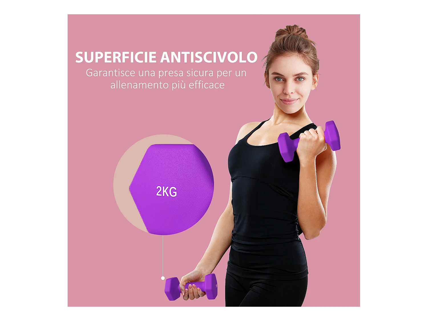 Set 2 manubri da 2x2 kg in metallo e plastica 16x7.5x7.5 cm viola