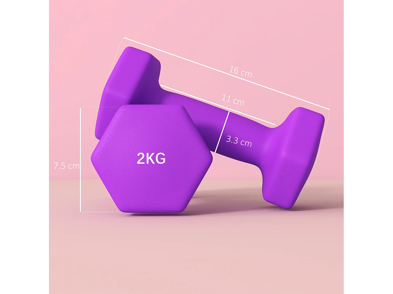 Set 2 manubri da 2x2 kg in metallo e plastica 16x7.5x7.5 cm viola