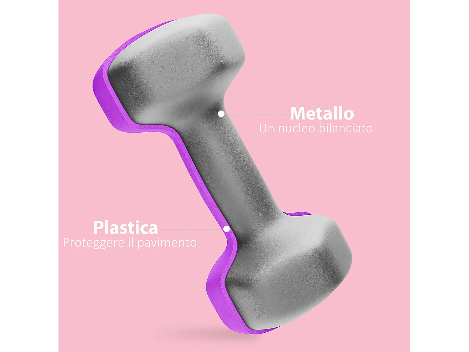 Set 2 manubri da 2x2 kg in metallo e plastica 16x7.5x7.5 cm viola