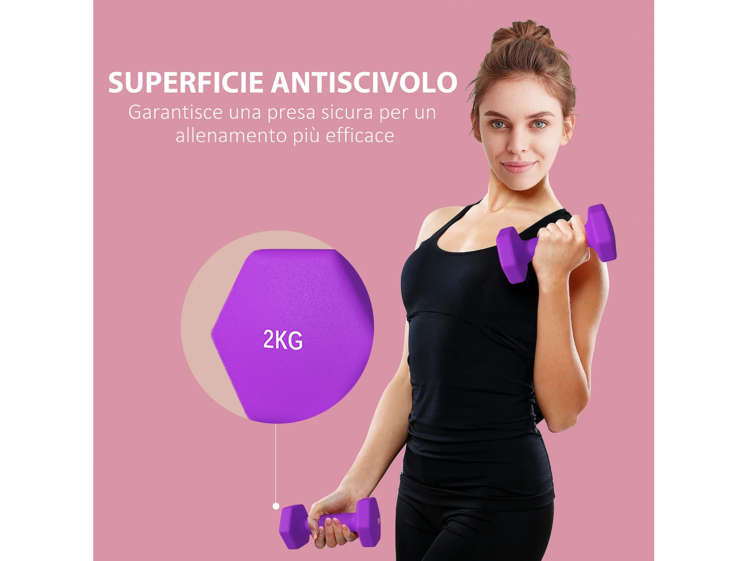 Set 2 manubri da 2x2 kg in metallo e plastica 16x7.5x7.5 cm viola