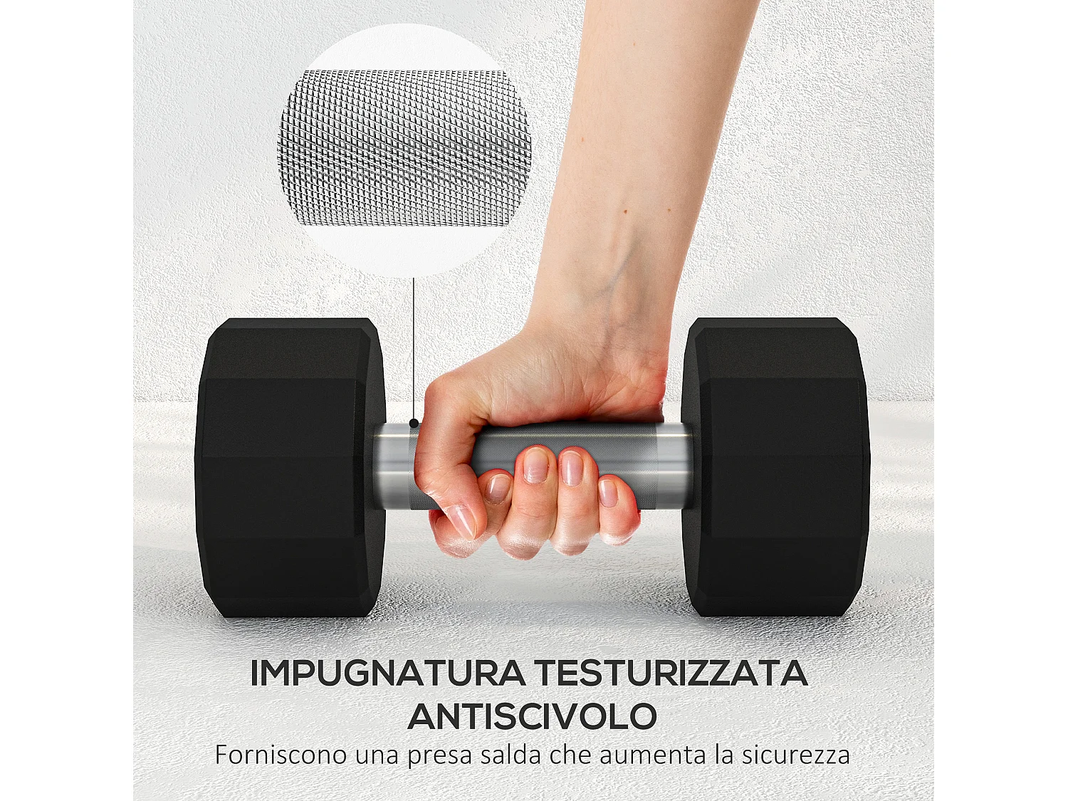 Set 2 manubri a 12 lati da 10 kg in metallo e gomma 26x13x13 cm nero