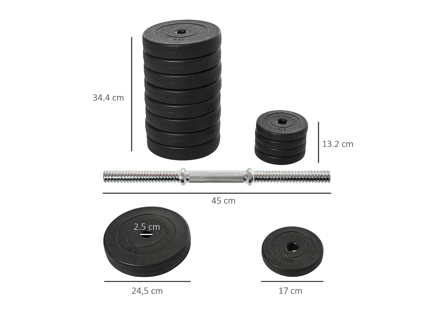 Set manubri palestra regolabile da 50kg con 12 dischi gommati