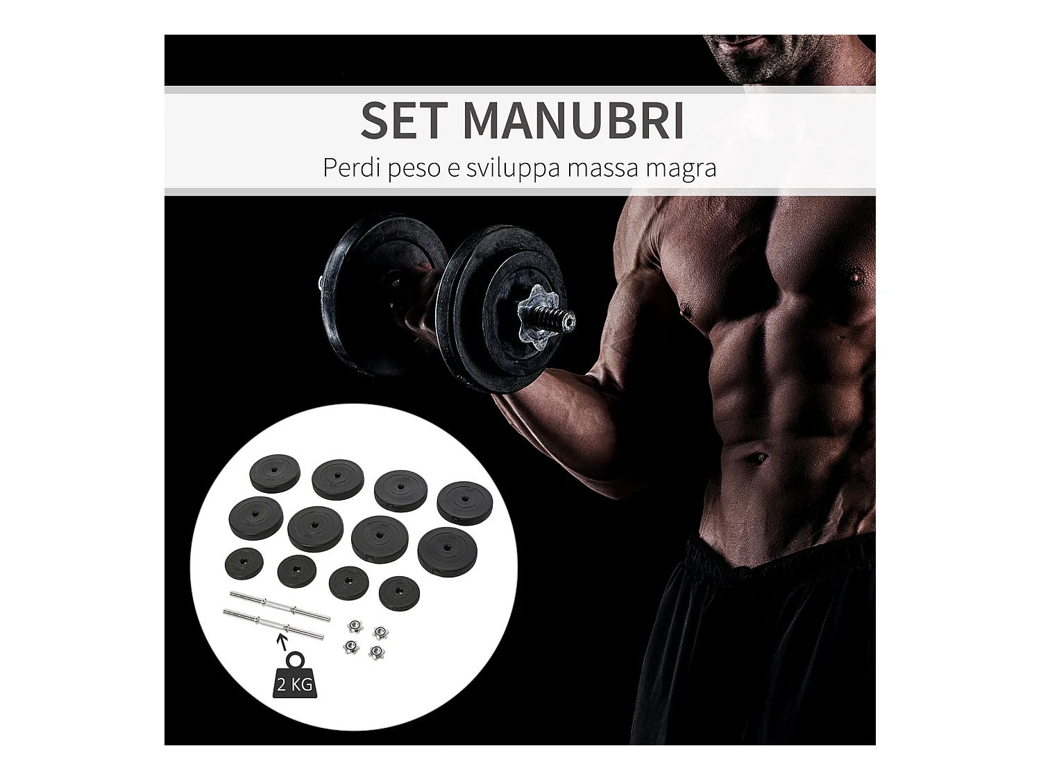 Set manubri palestra regolabile da 50kg con 12 dischi gommati