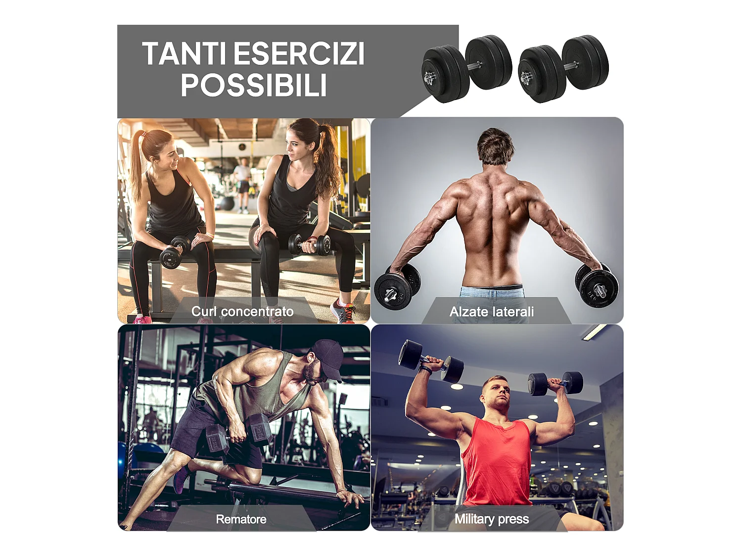Set manubri palestra regolabile da 50kg con 12 dischi gommati
