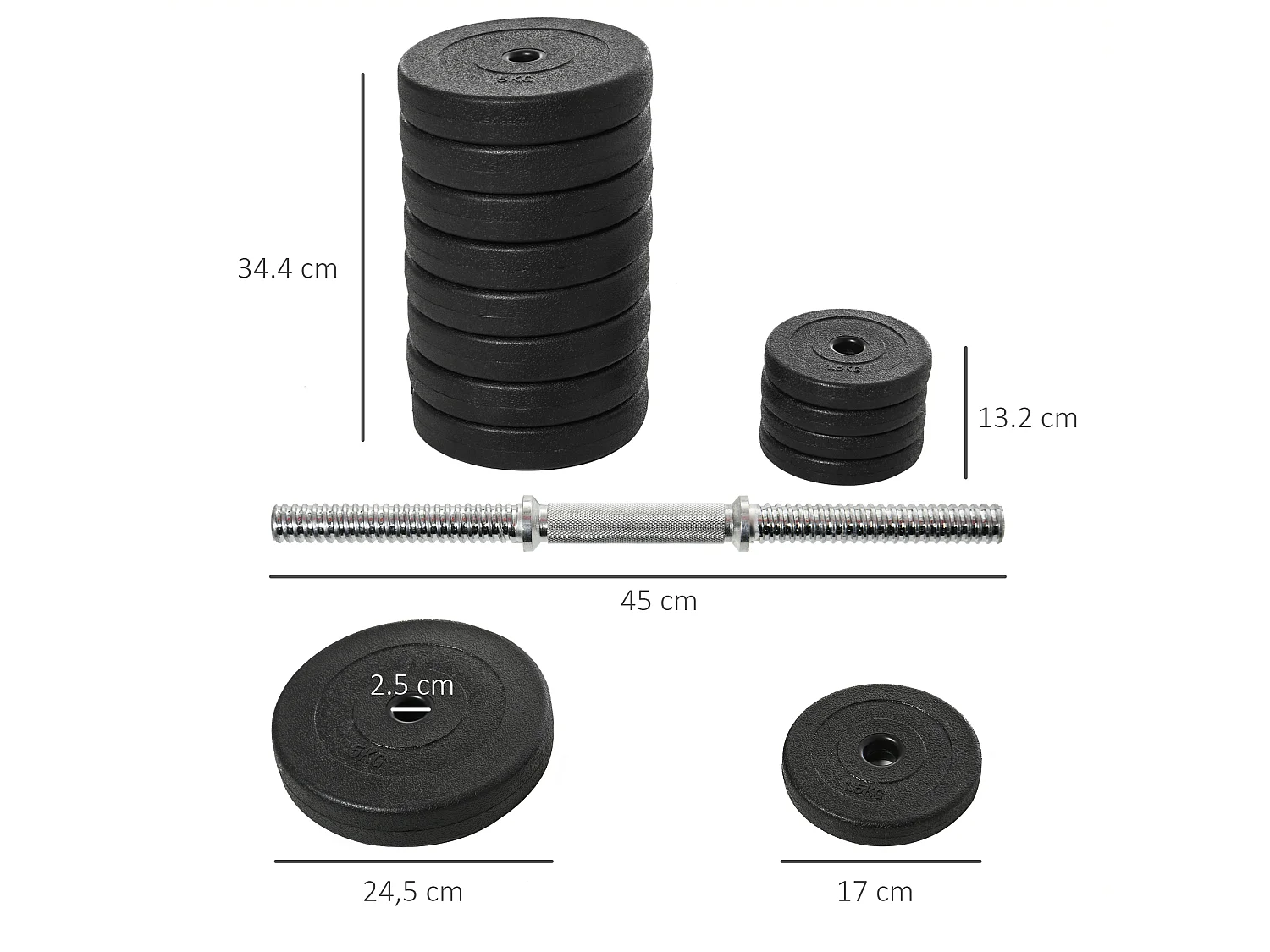 Set manubri palestra regolabile da 50kg con 12 dischi gommati