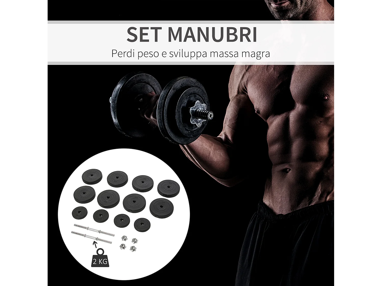 Set manubri palestra regolabile da 50kg con 12 dischi gommati