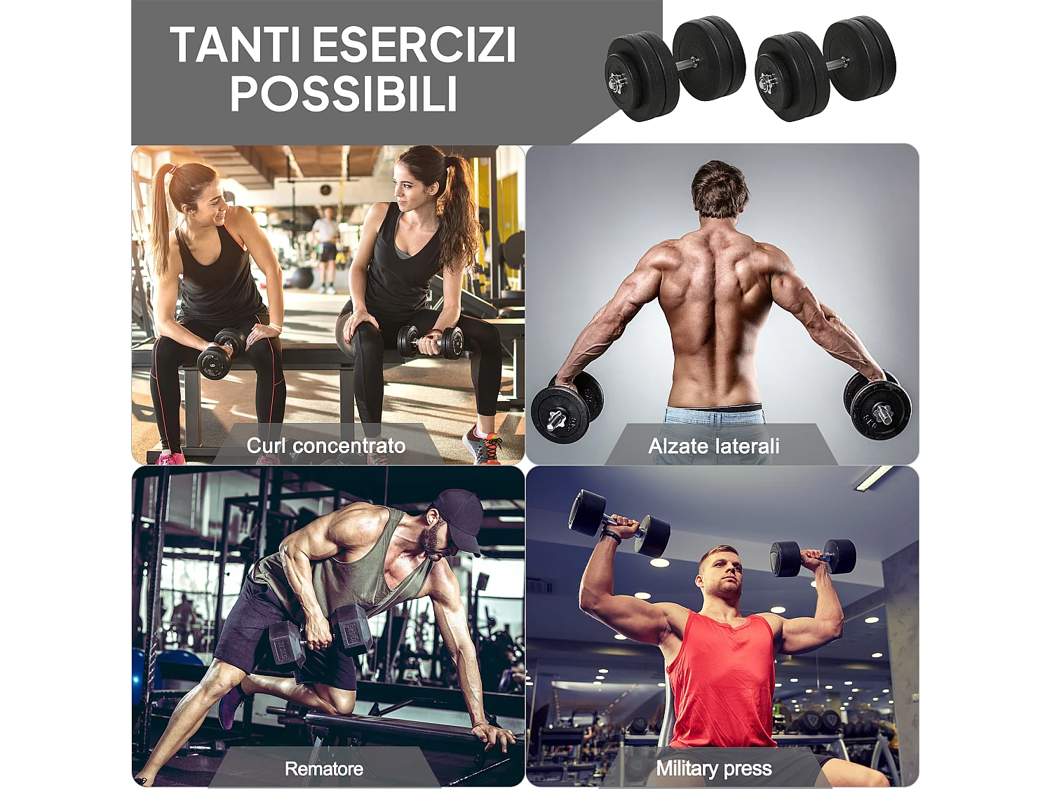 Set manubri palestra regolabile da 50kg con 12 dischi gommati