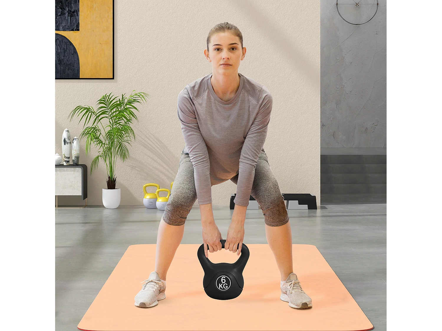 Kettlebell 6kg con base piatta in plastica e sabbia nero