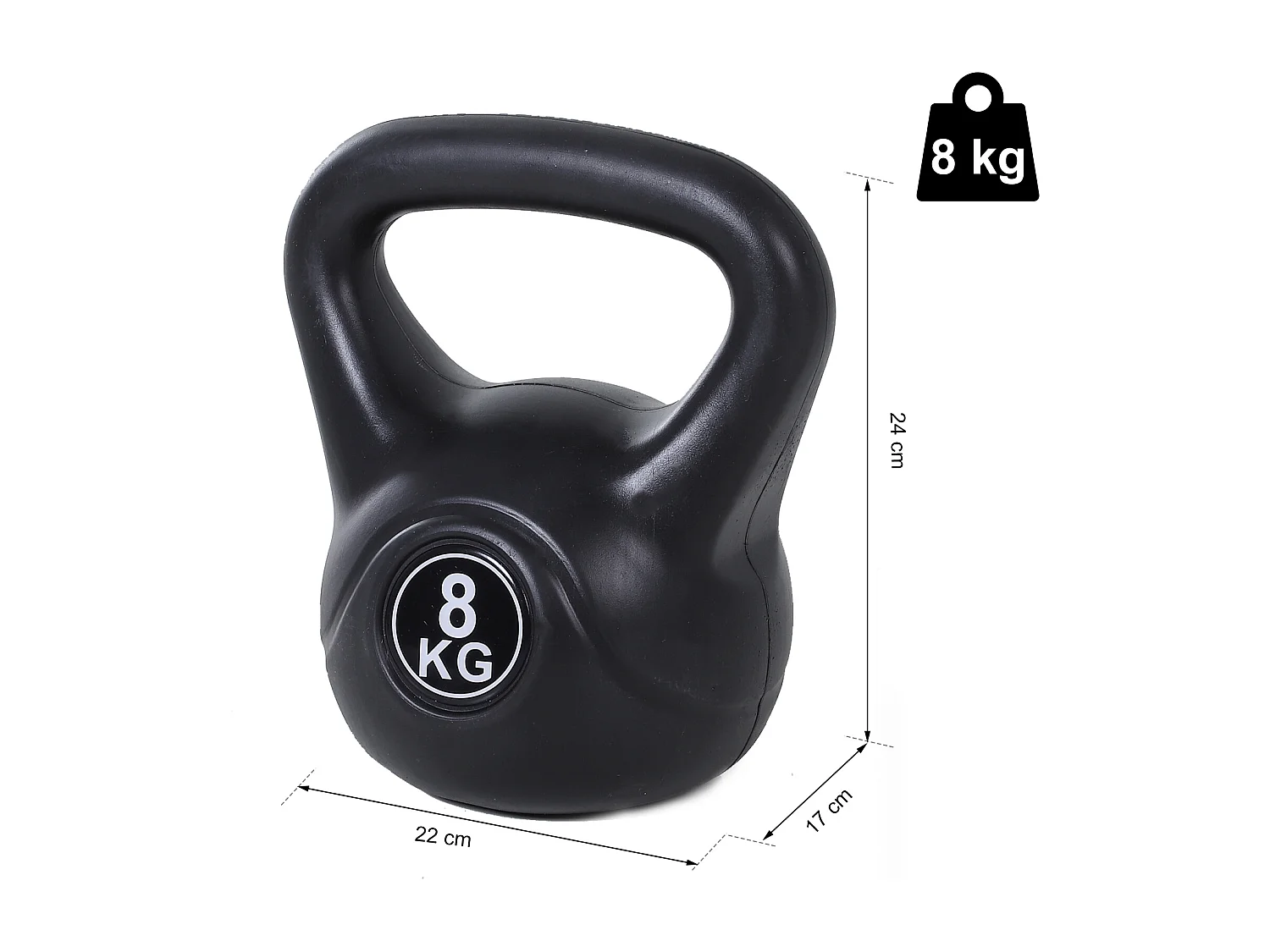 Kettlebell per sport e fitness in plastica con sabbia e maniglia nero
