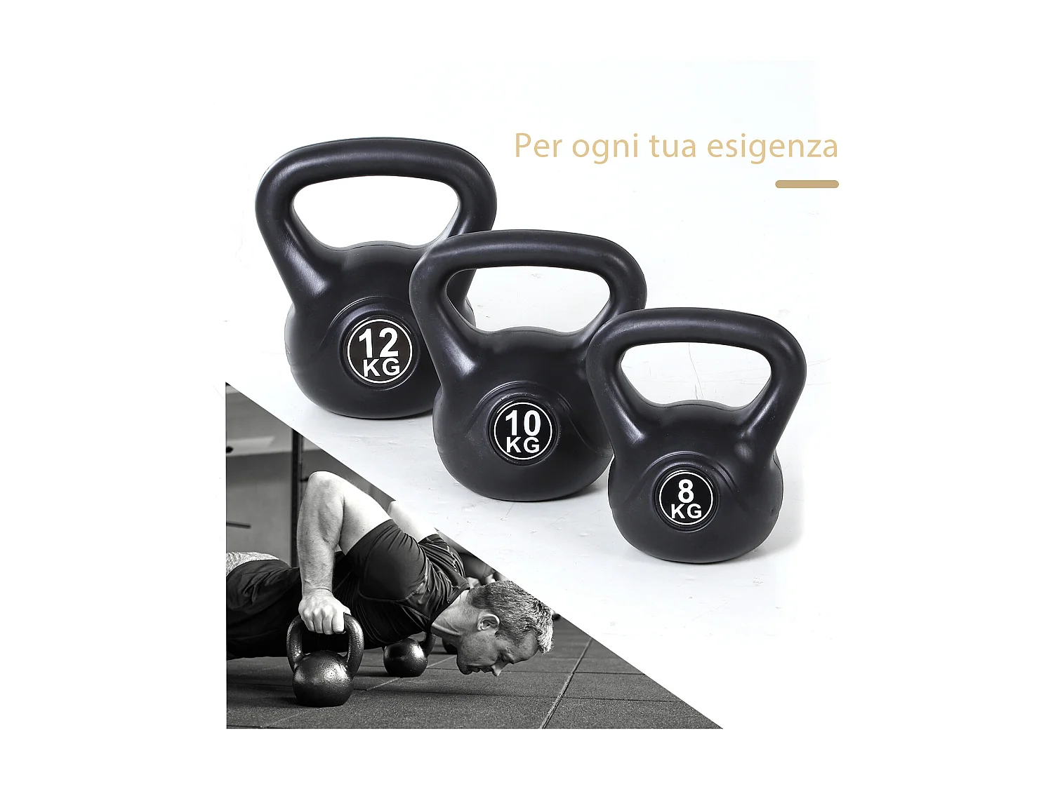Kettlebell per sport e fitness in plastica con sabbia e maniglia nero