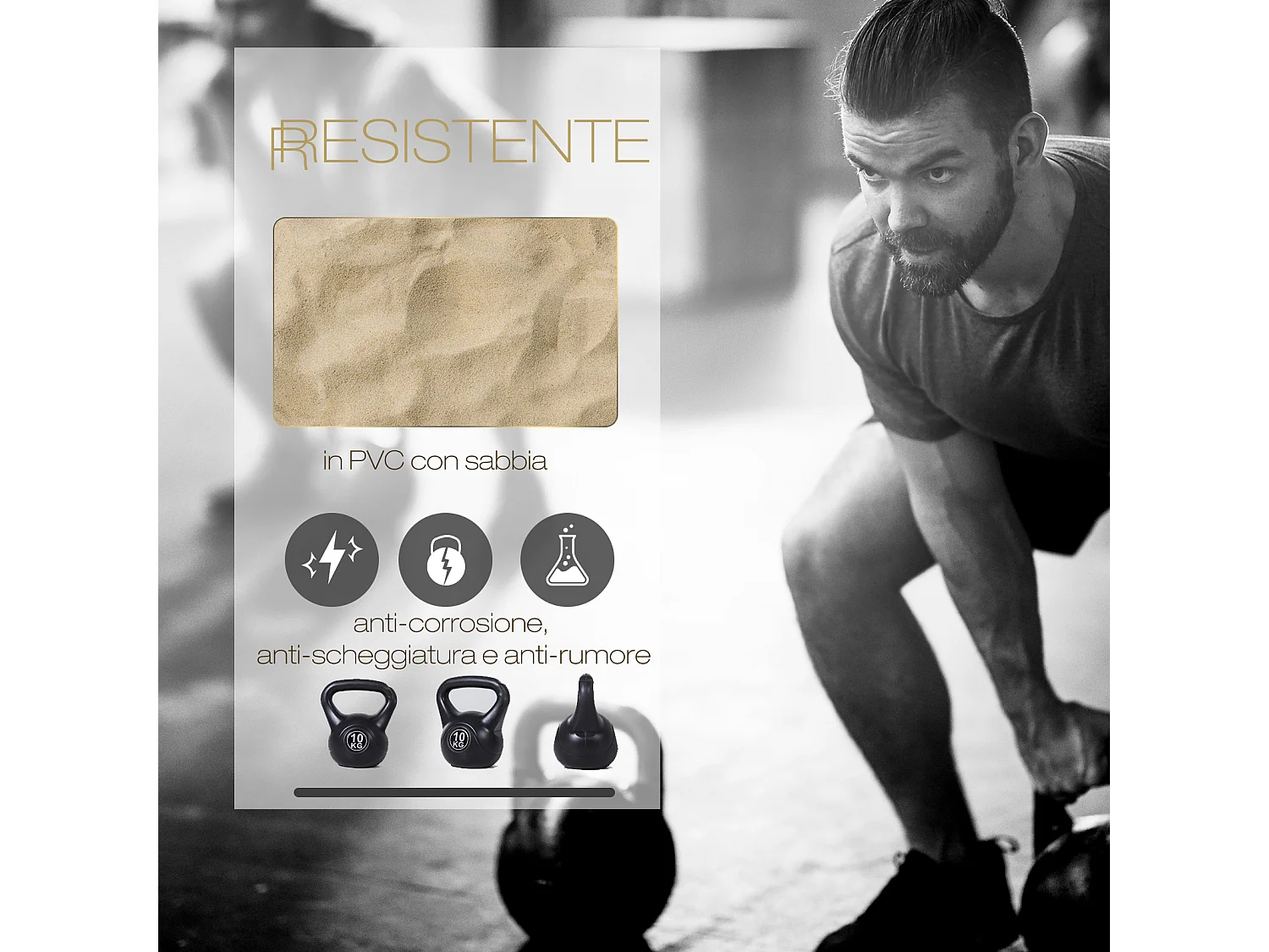 Kettlebell per sport e fitness in plastica con sabbia e maniglia nero