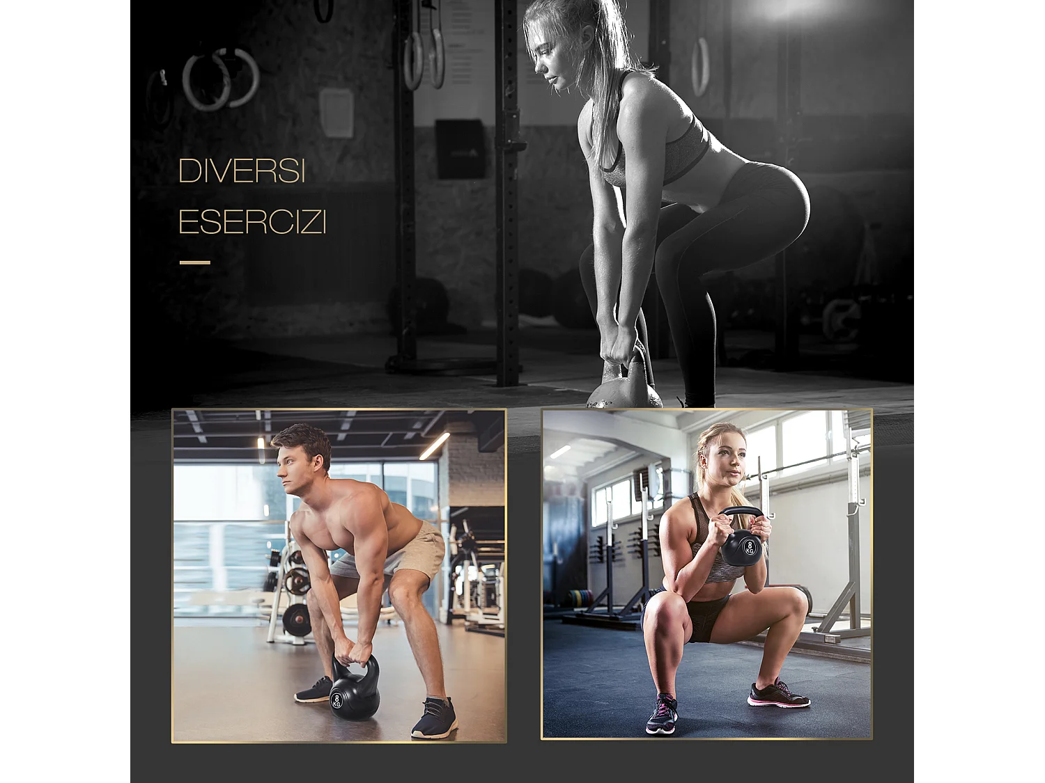 Kettlebell per sport e fitness in plastica con sabbia e maniglia nero