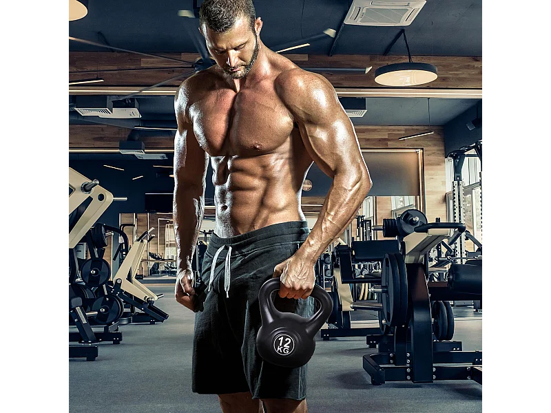 Kettlebell per sport e fitness in plastica con sabbia e maniglia nero