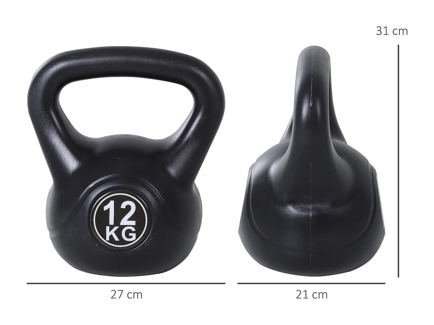 Kettlebell per sport e fitness in plastica con sabbia e maniglia nero