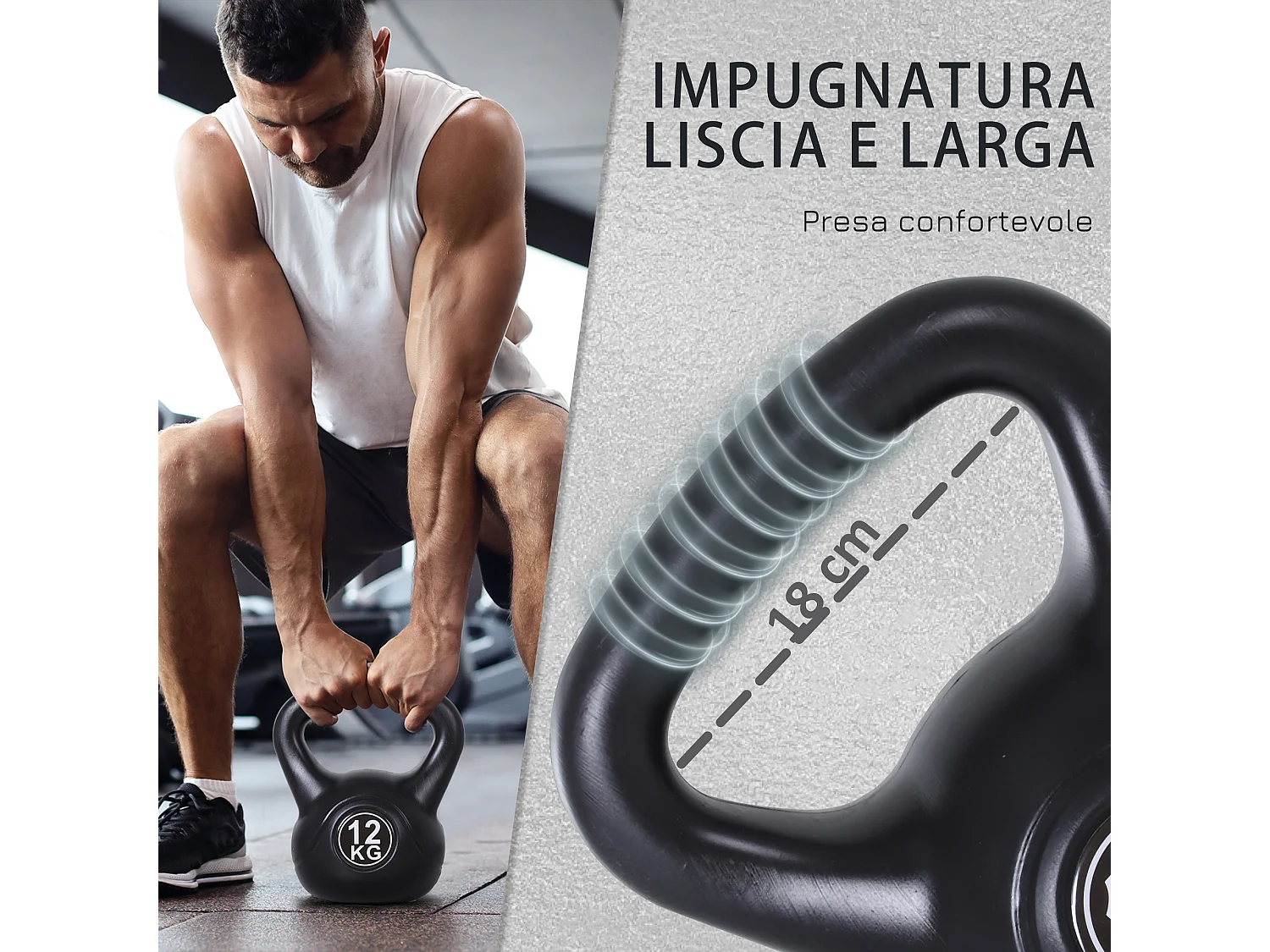 Kettlebell per sport e fitness in plastica con sabbia e maniglia nero