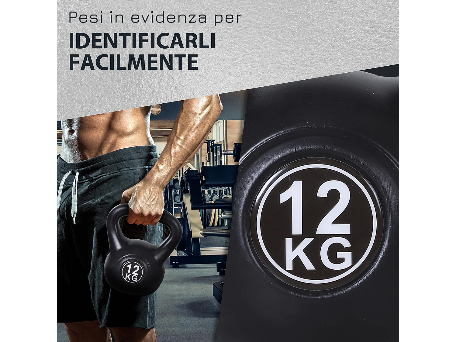 Kettlebell per sport e fitness in plastica con sabbia e maniglia nero
