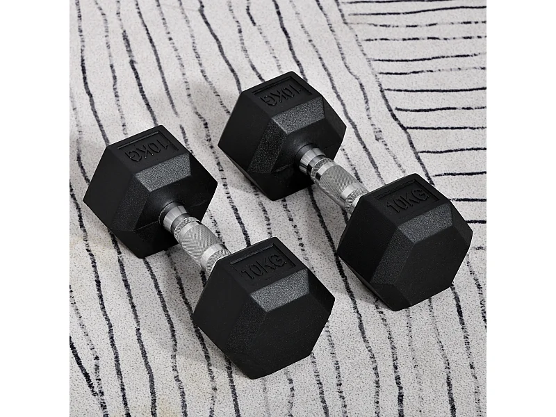 Set 2 manubri da 10 kg esagonali in metallo e gomma nero