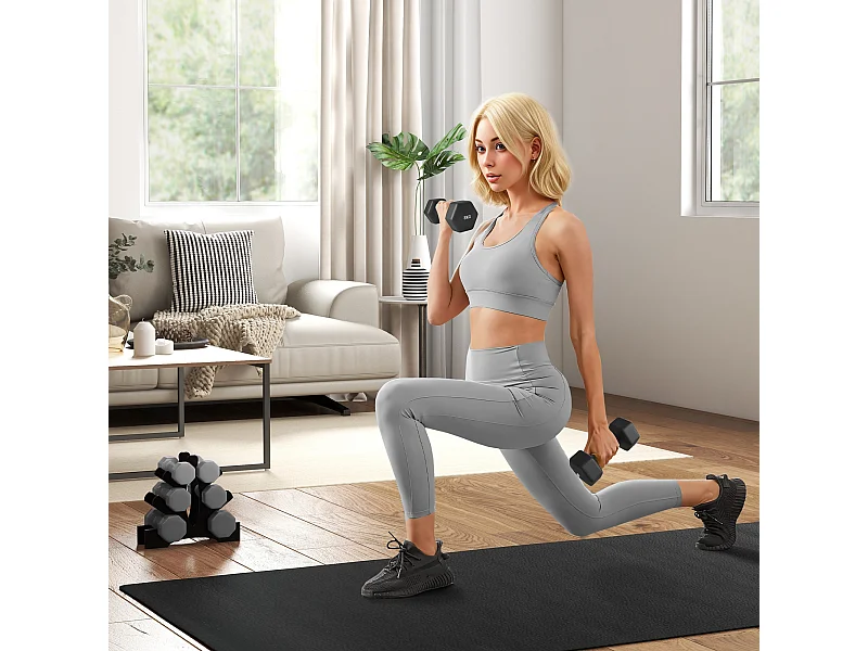 Set 2 manubri esagonali da 8 kg in metallo e plastica 24x11x11 cm nero