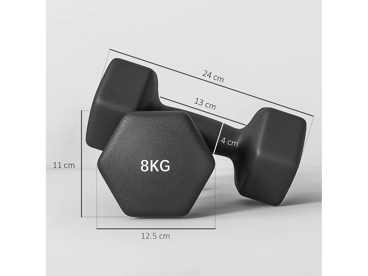 Set 2 manubri esagonali da 8 kg in metallo e plastica 24x11x11 cm nero