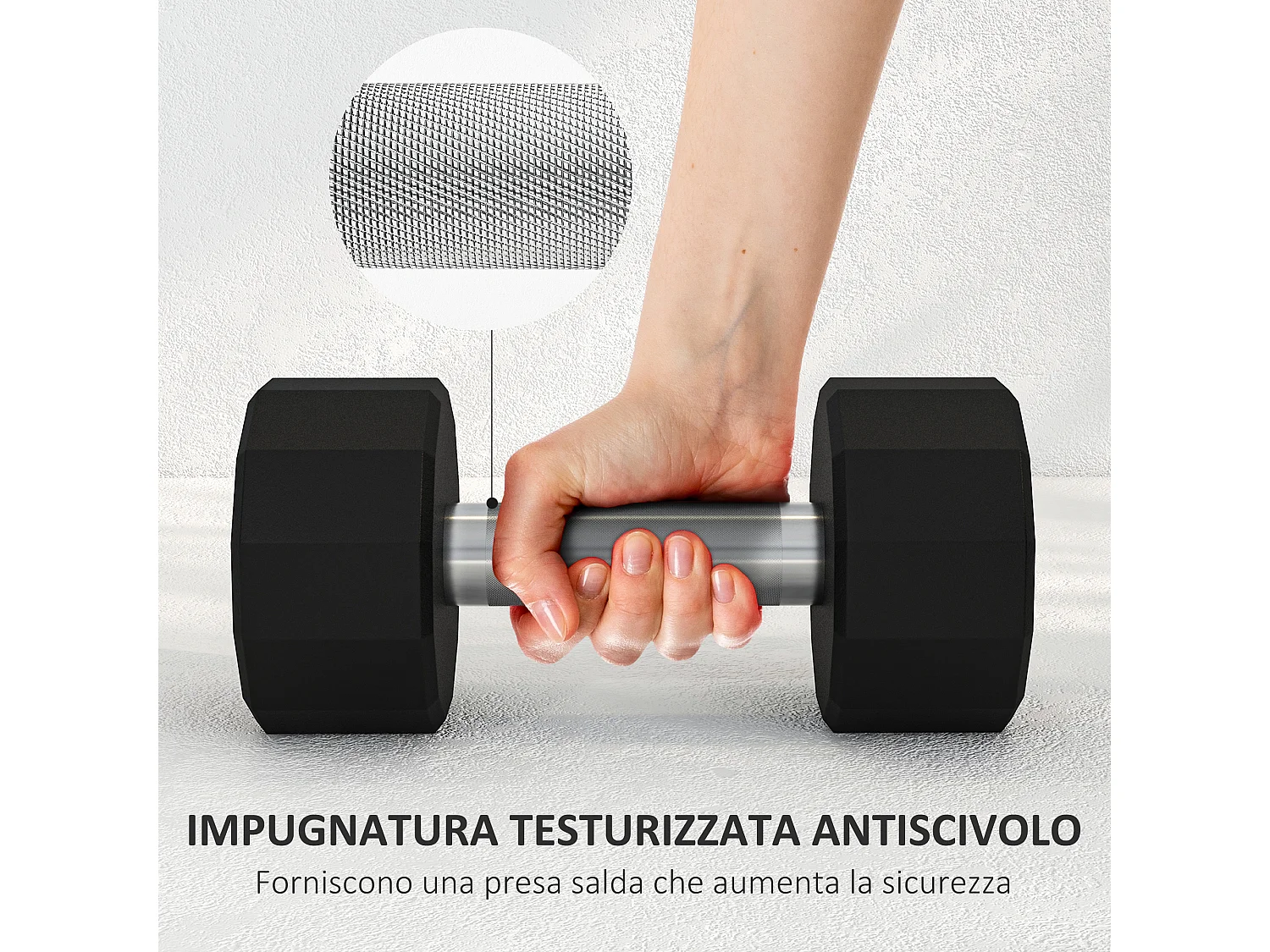 Set 2 manubri a 12 lati da 8 kg in metallo e gomma 26x12x12 cm nero