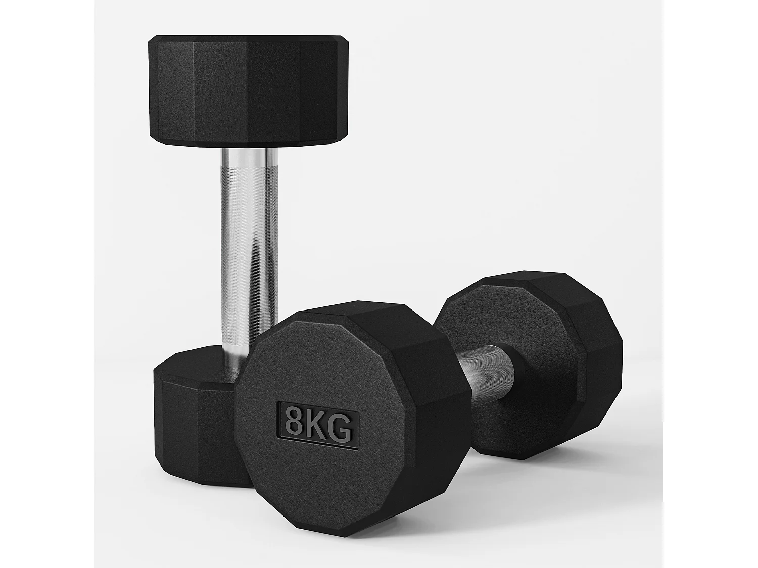 Set 2 manubri a 12 lati da 8 kg in metallo e gomma 26x12x12 cm nero