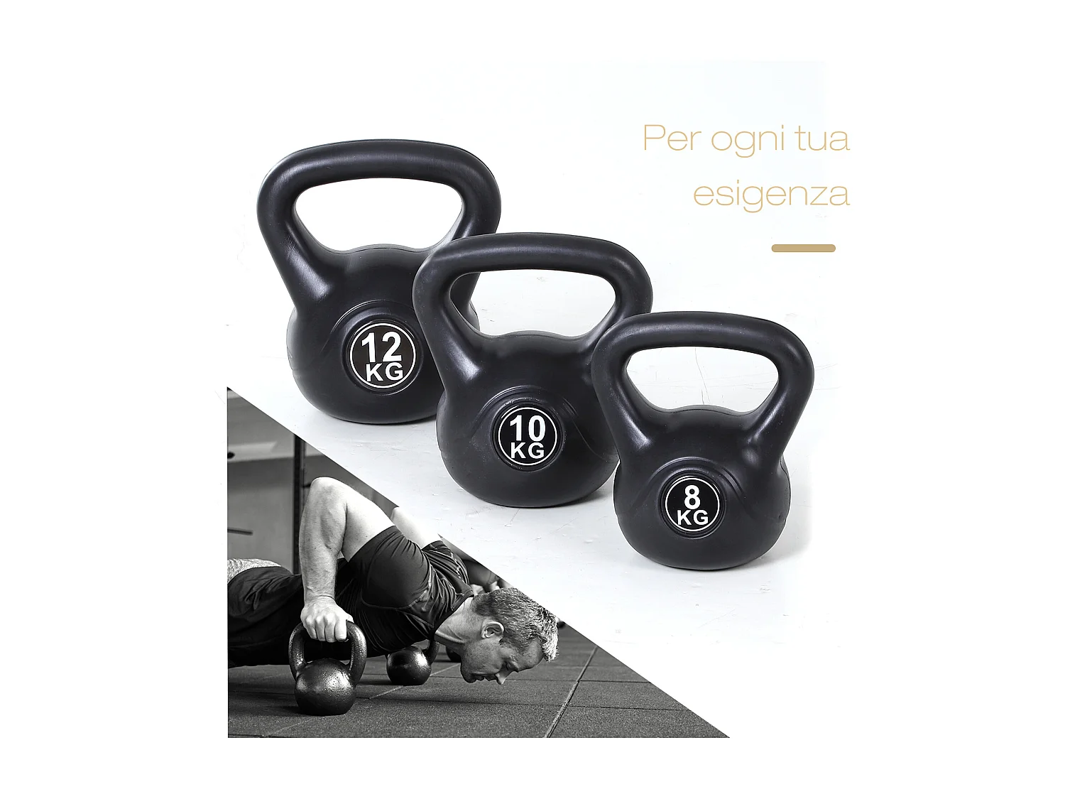 Kettlebell per sport e fitness in pvc con sabbia e maniglia nero