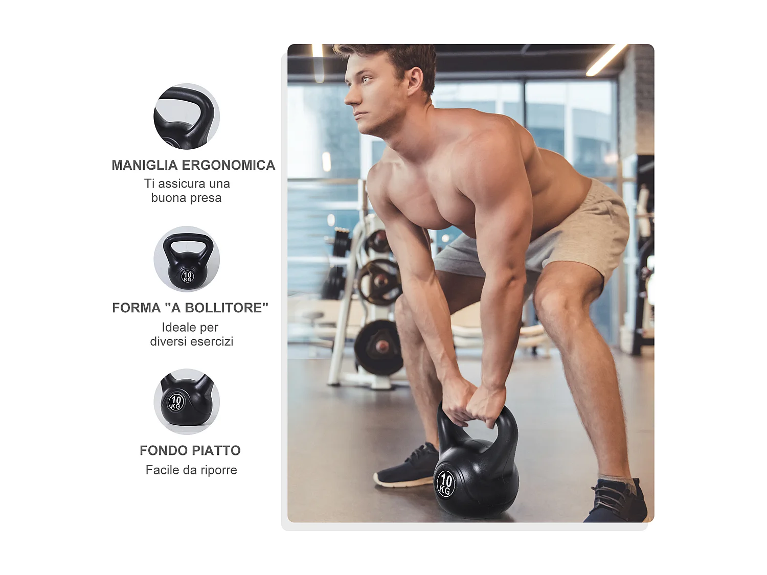 Kettlebell per sport e fitness in pvc con sabbia e maniglia nero