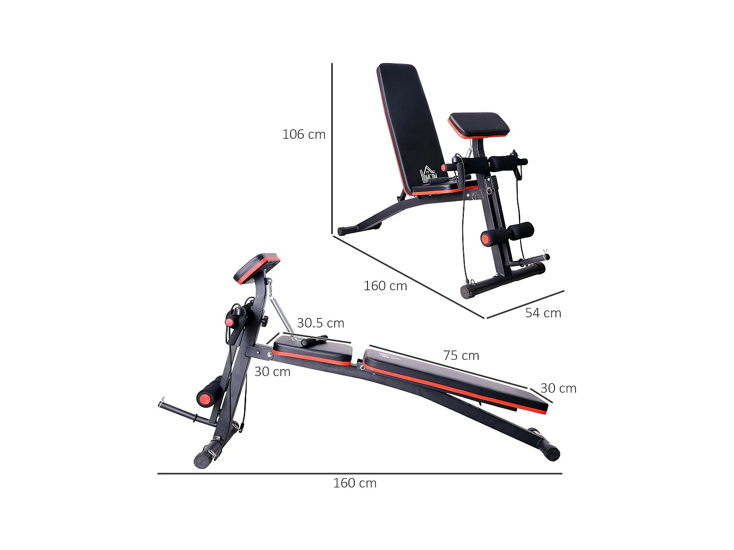 Panca fitness inclinata multifunzione per addominali nero e rosso