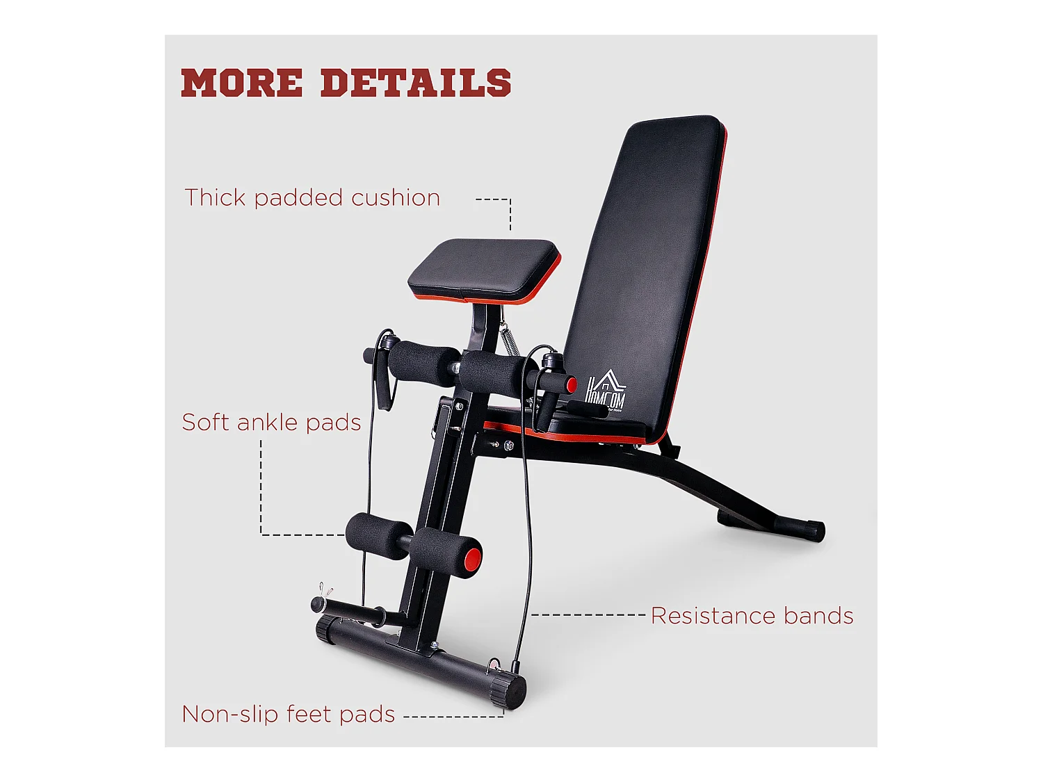 Panca fitness inclinata multifunzione per addominali nero e rosso
