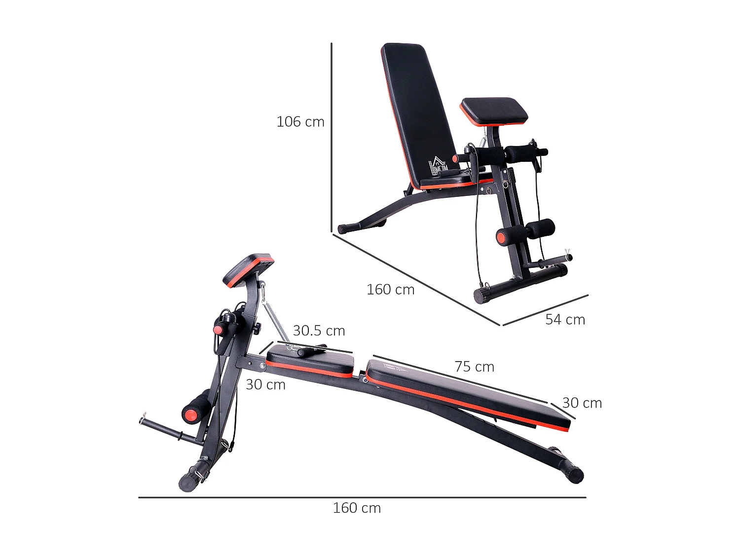 Panca fitness inclinata multifunzione per addominali nero e rosso