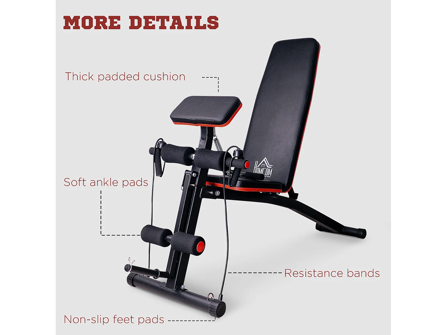 Panca fitness inclinata multifunzione per addominali nero e rosso