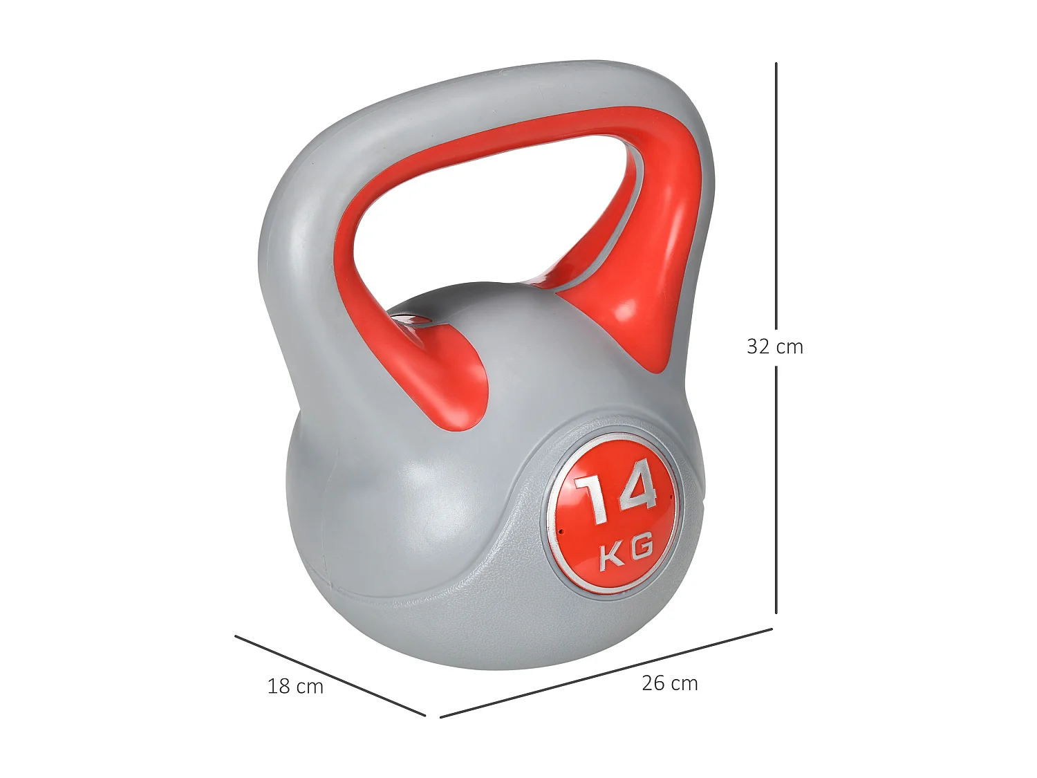 Kettlebell 14kg in pu e sabbia con base piatta e impugnatura rosso