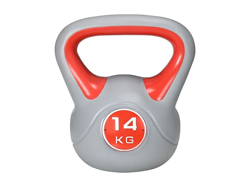 Kettlebell 14kg in pu e sabbia con base piatta e impugnatura rosso