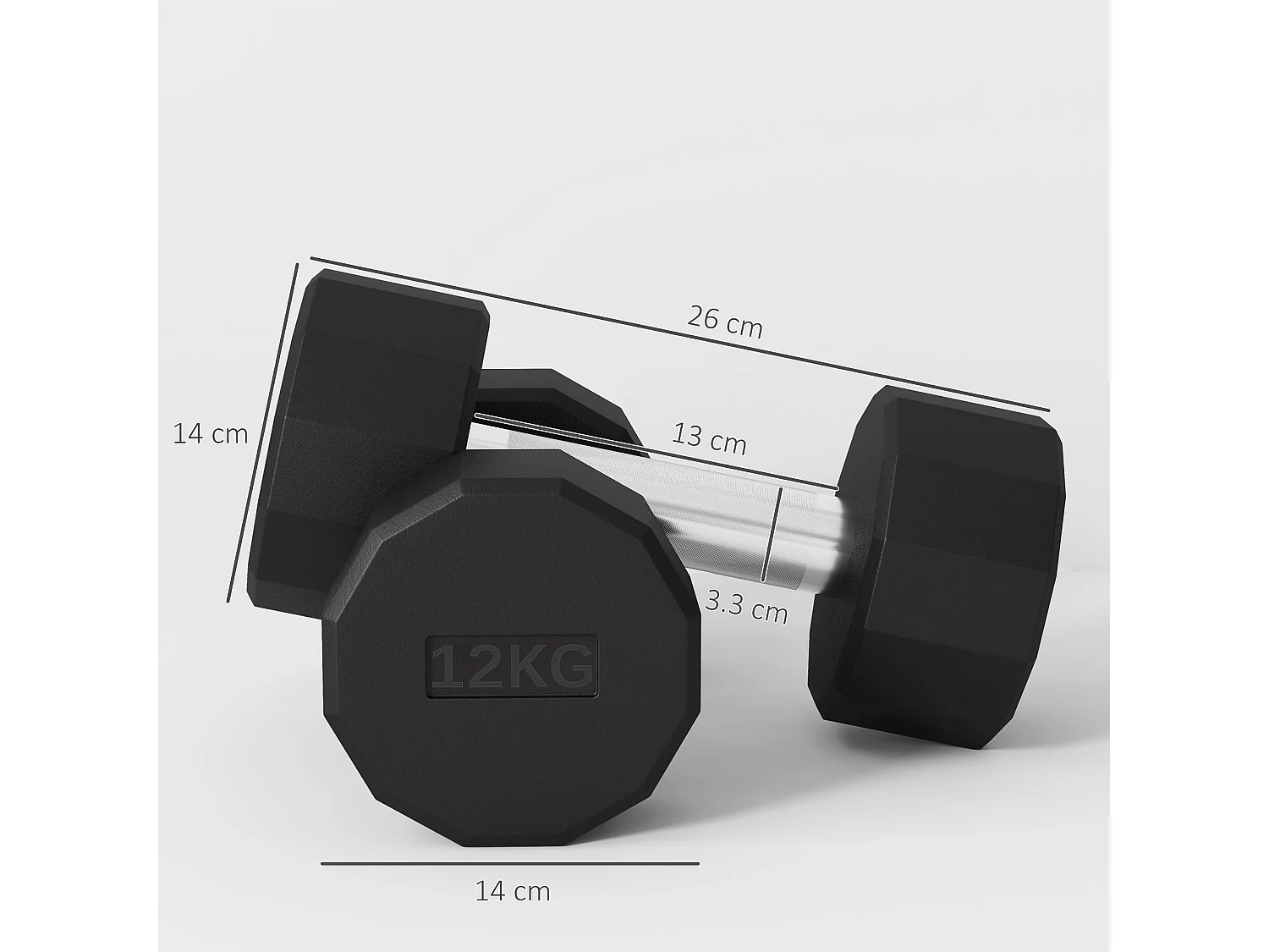 Set 2 manubri a 12 lati da 12 kg in metallo e gomma 26x14x14 cm nero