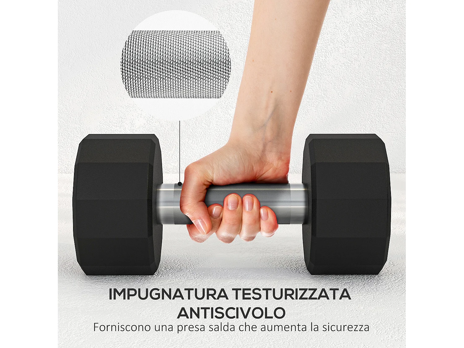 Set 2 manubri a 12 lati da 12 kg in metallo e gomma 26x14x14 cm nero