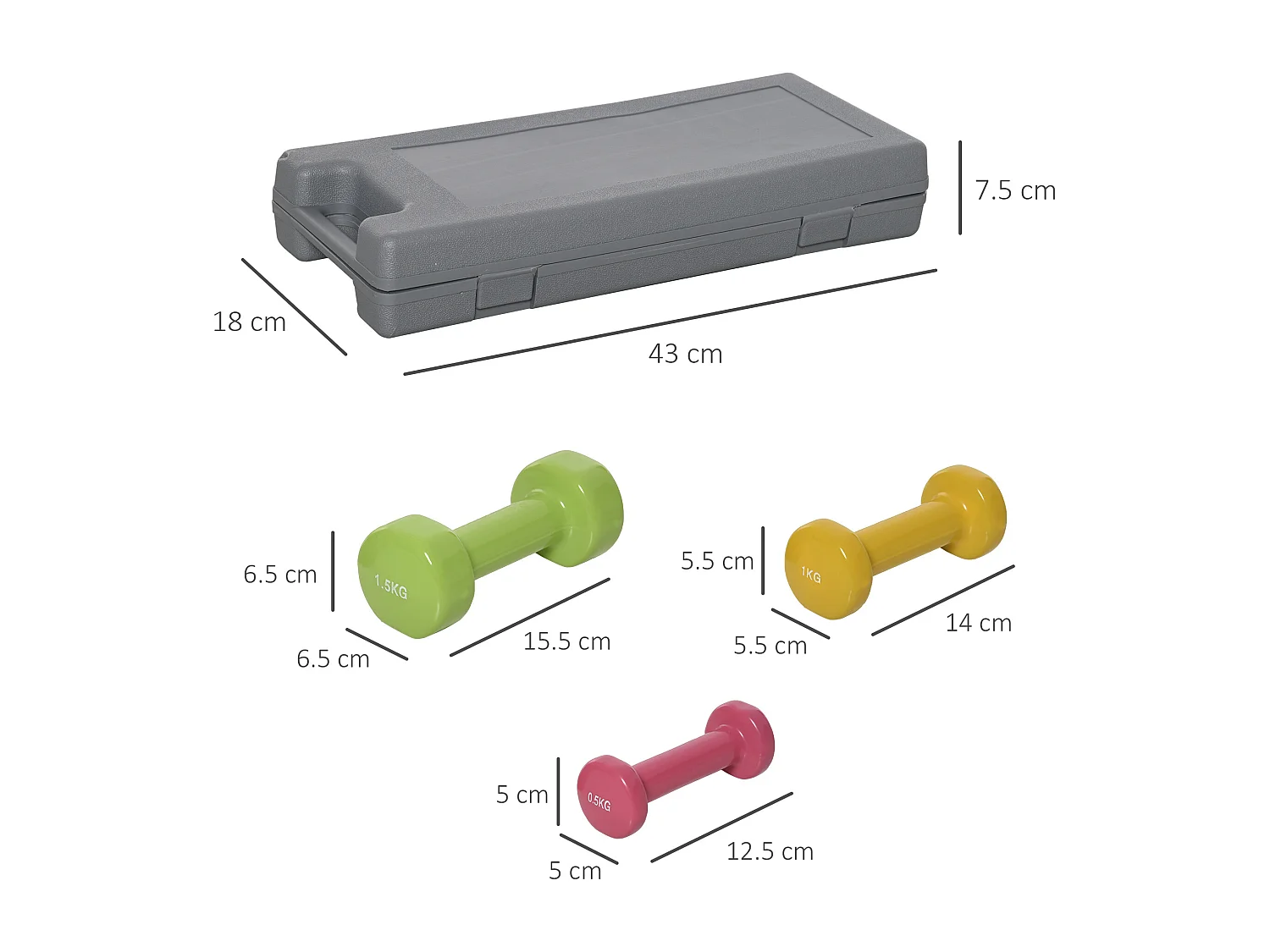 Set 6 manubri pesi con valigetta da 0.5kg 1kg 1.5kg in acciaio e pu