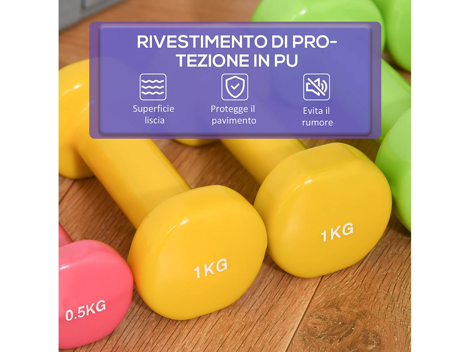 Set 6 manubri pesi con valigetta da 0.5kg 1kg 1.5kg in acciaio e pu