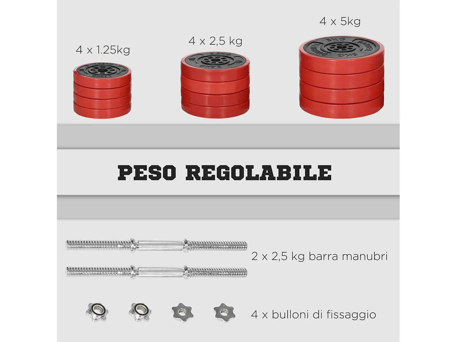 Set manubri palestra 40kg totale in metallo sabbia di ferro e gomma