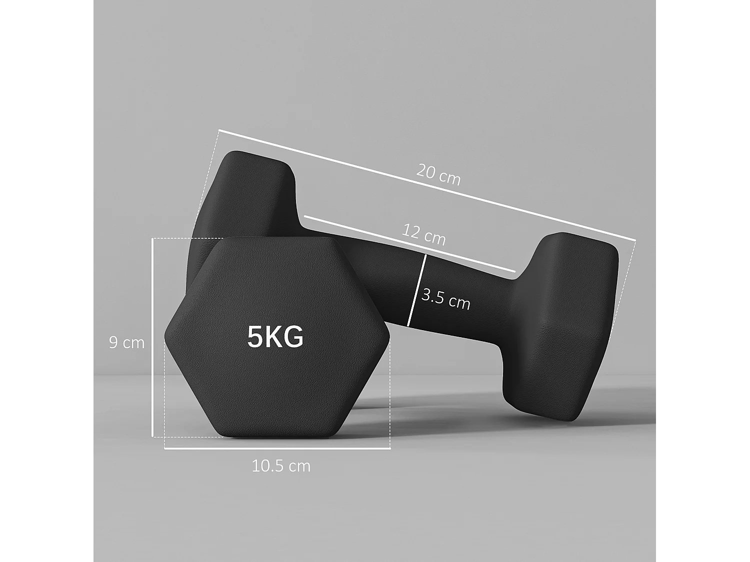 Set 2 manubri esagonali da 2x5 kg in metallo e plastica 20x9x9 cm nero