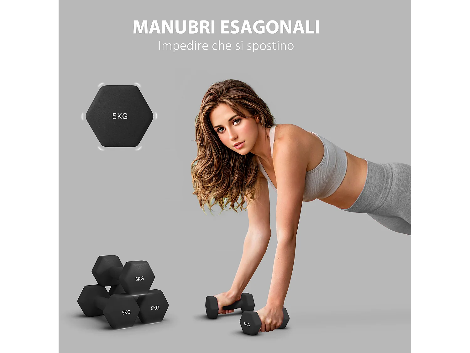 Set 2 manubri esagonali da 2x5 kg in metallo e plastica 20x9x9 cm nero